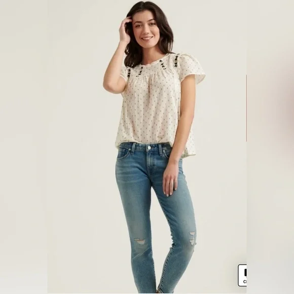 Nwt Women’s LUCKY BRAND novelty short sleeve peasant top- Size Small - Picture 3 of 8